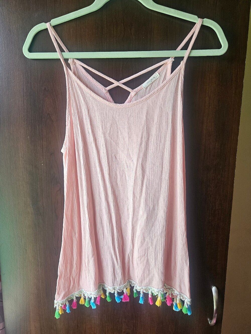 12 Pm By Mon Ami Light Pink Tassel-Hem Crisscross Camisole Size Medium
